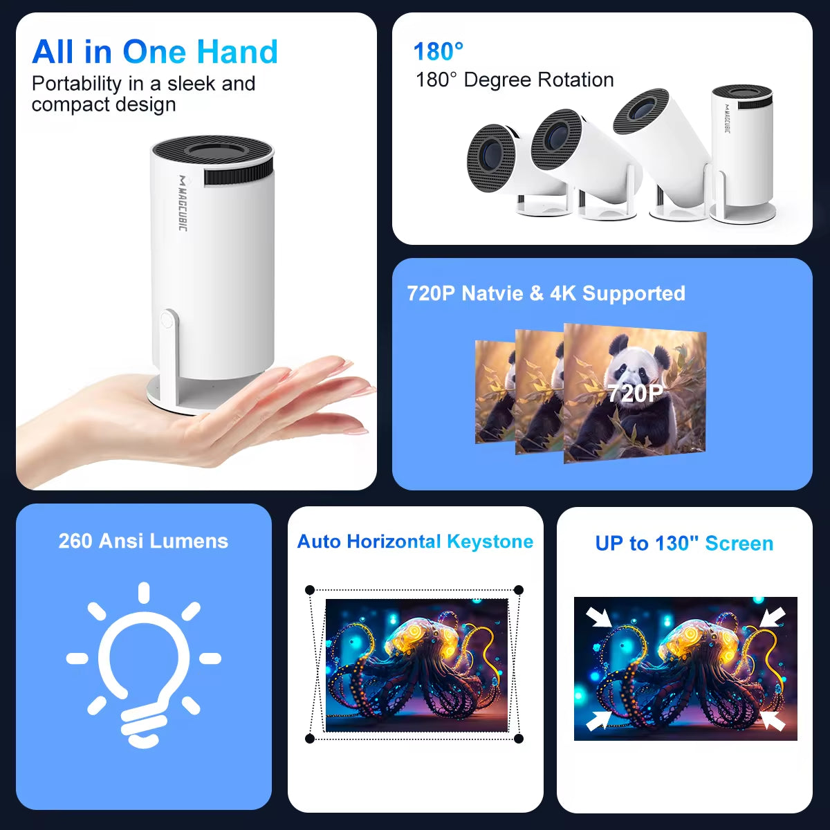 4K Wifi6 HY300 Pro Projector Android 11 260 ANSI Dual WIFI Allwinner H713 BT5.0 720P Home Cinema Outdoor Portable